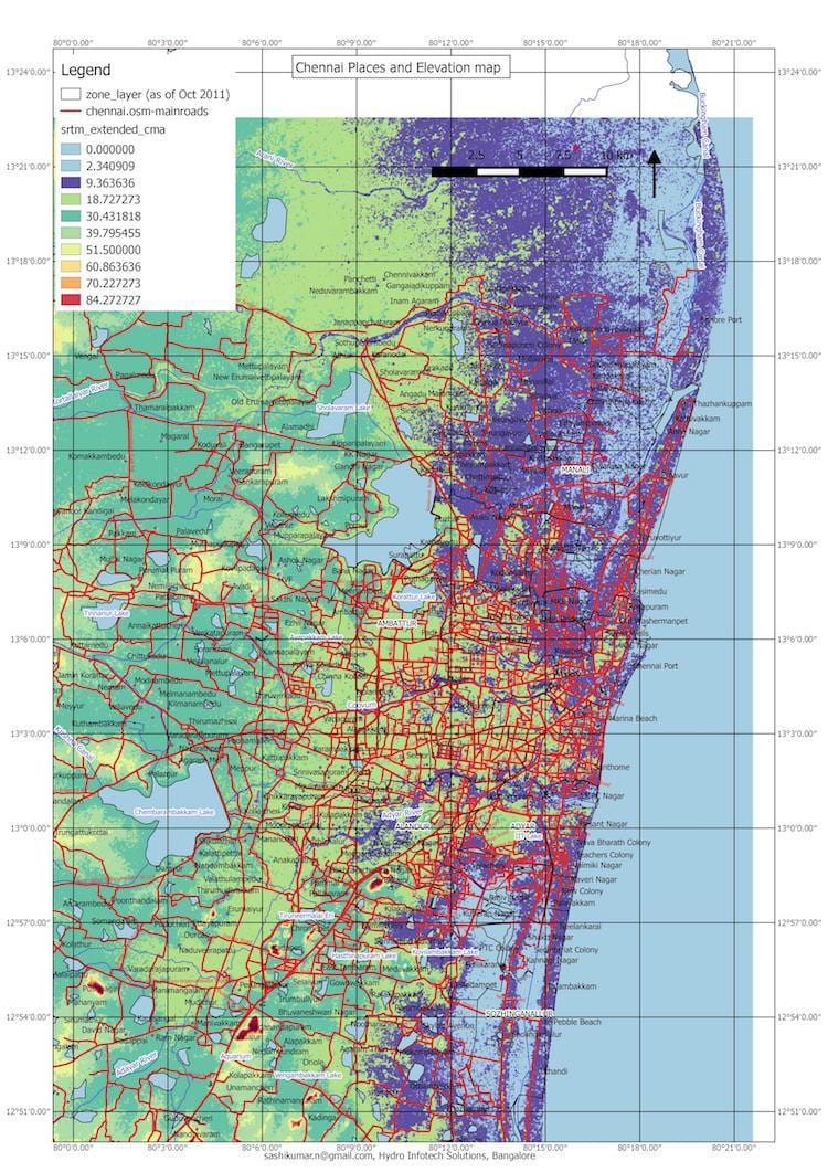 alluvione mappa di Chennai