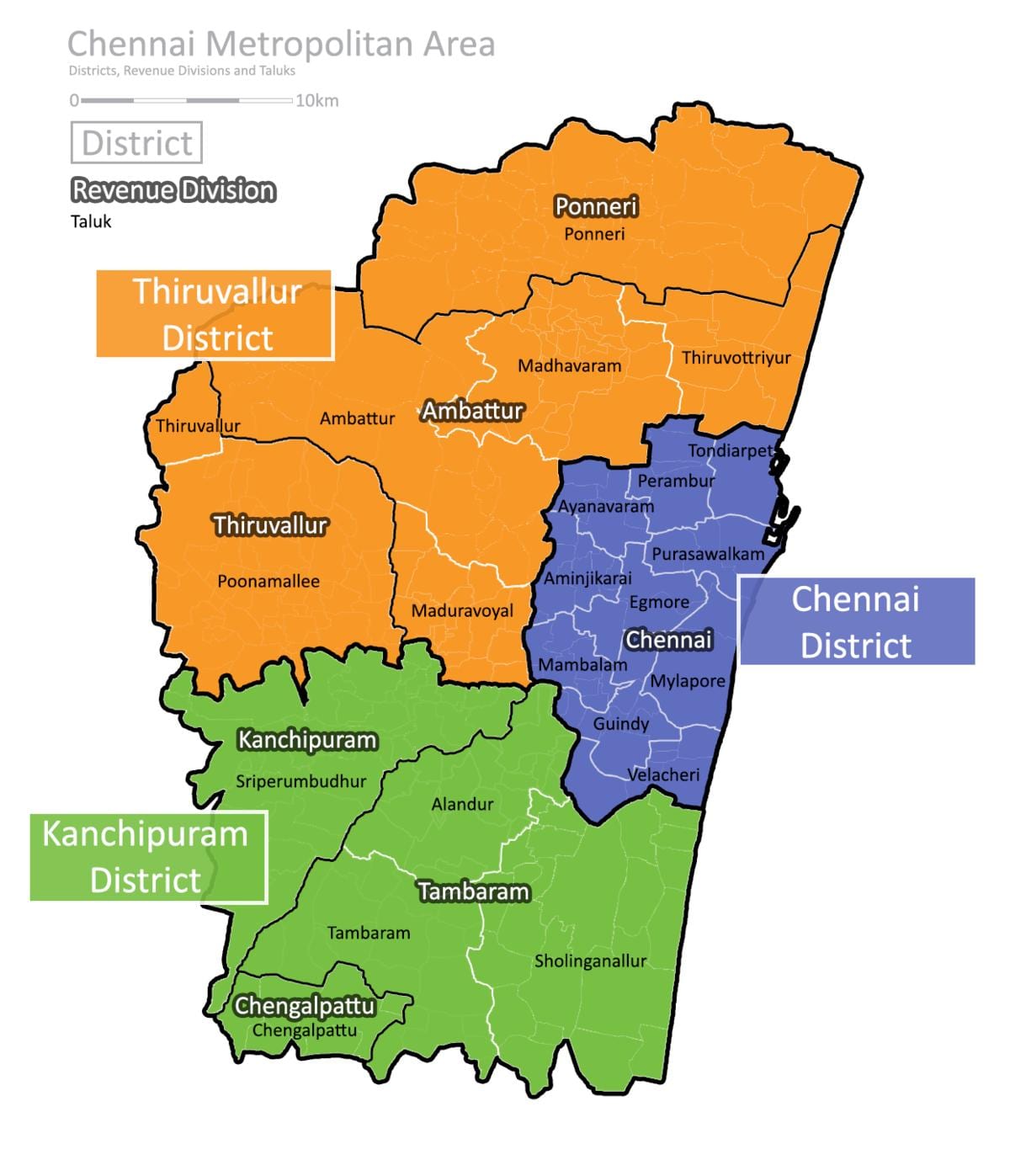 mappa dell'area metropolitana di Chennai