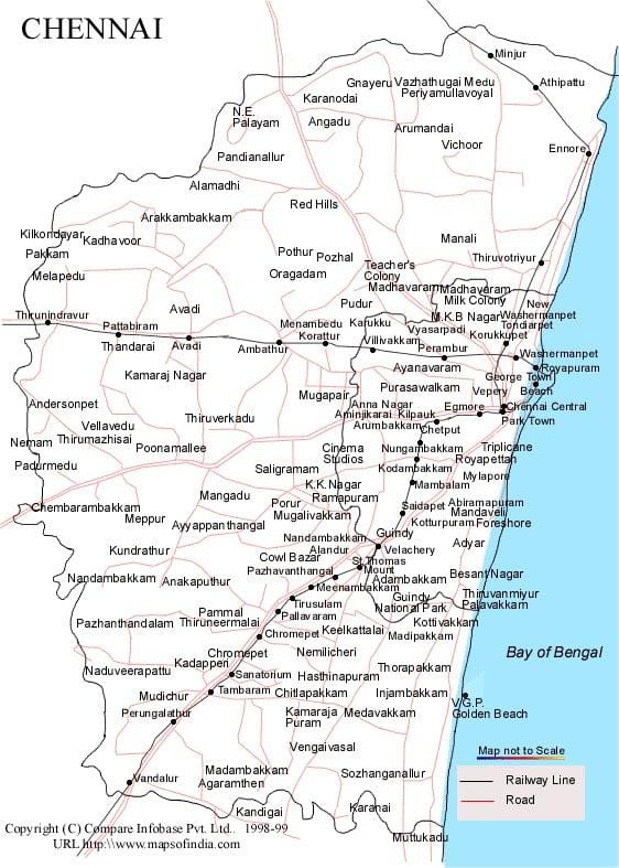 Chennai mappa con indicazioni stradali