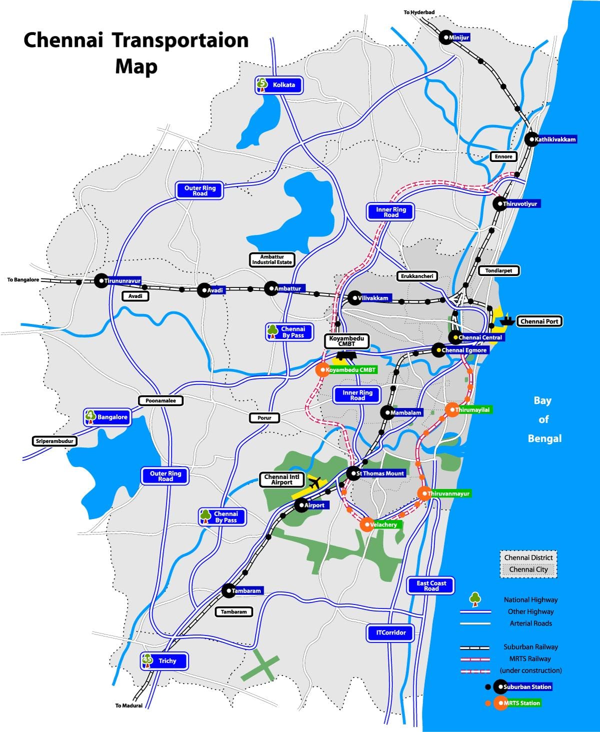 mappa di Chennai laghi