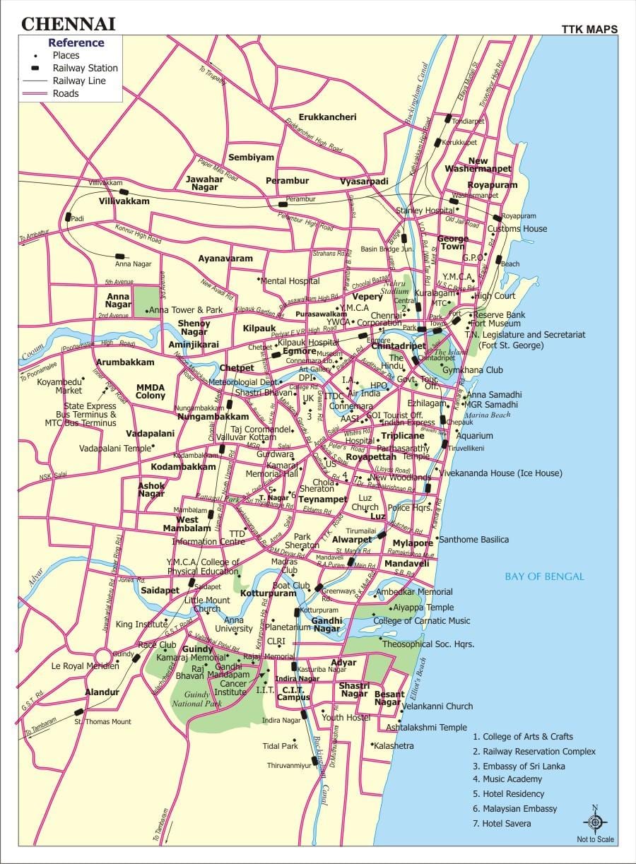 mappa di Chennai luoghi turistici