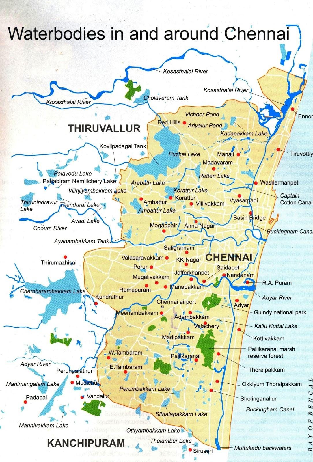 Chennai corpi idrici mappa