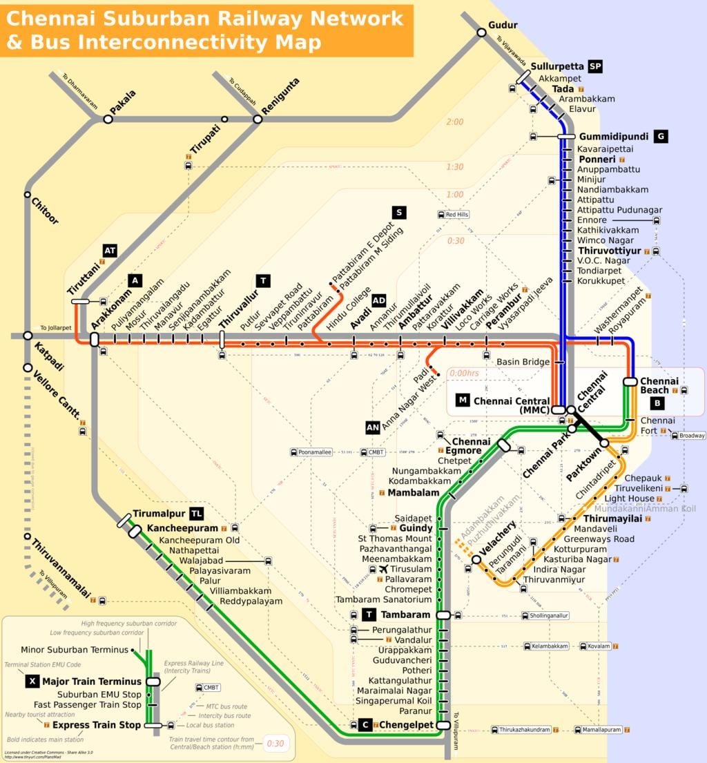 Chennai mappa della città con autobus