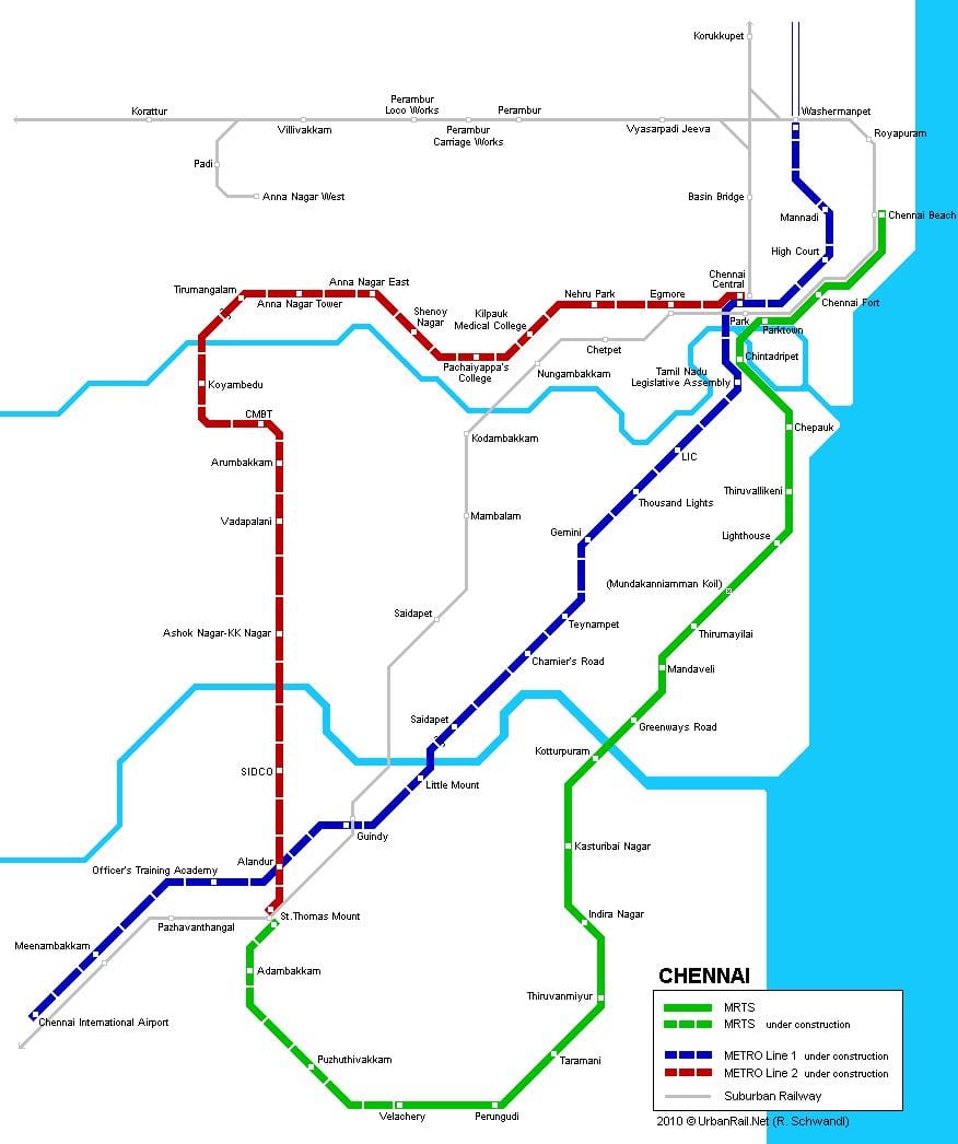 Chennai stazioni della metropolitana mappa