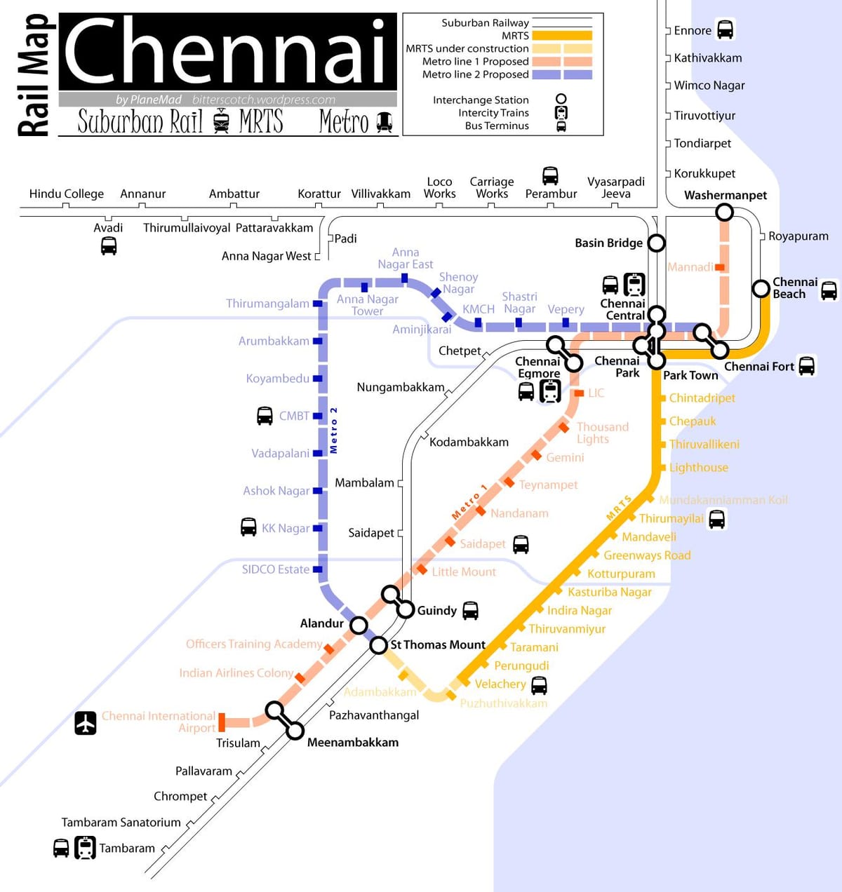 la metropolitana di Chennai mappa del percorso