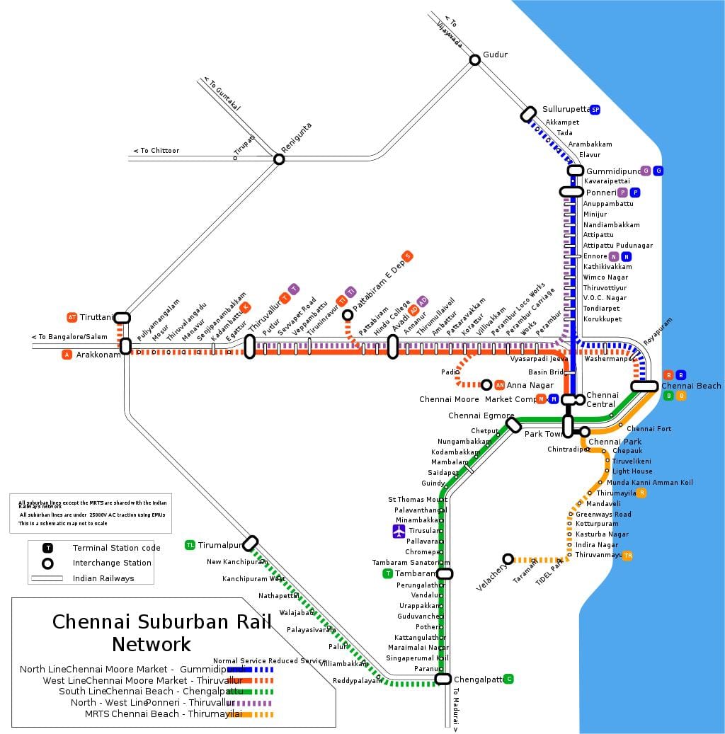 Chennai extraurbano ferroviaria mappa