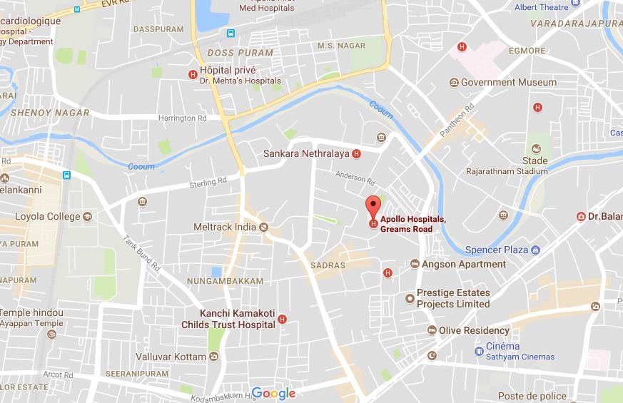 Apollo hospital a Chennai Greams road map